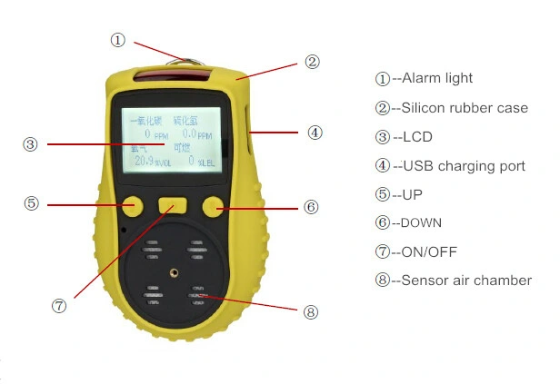 CE Approval Portablel Single Portable Gas Detector for H2s, Co, O2, Nh3, CO2, No2, Hcn, pH3 Gas Monitor